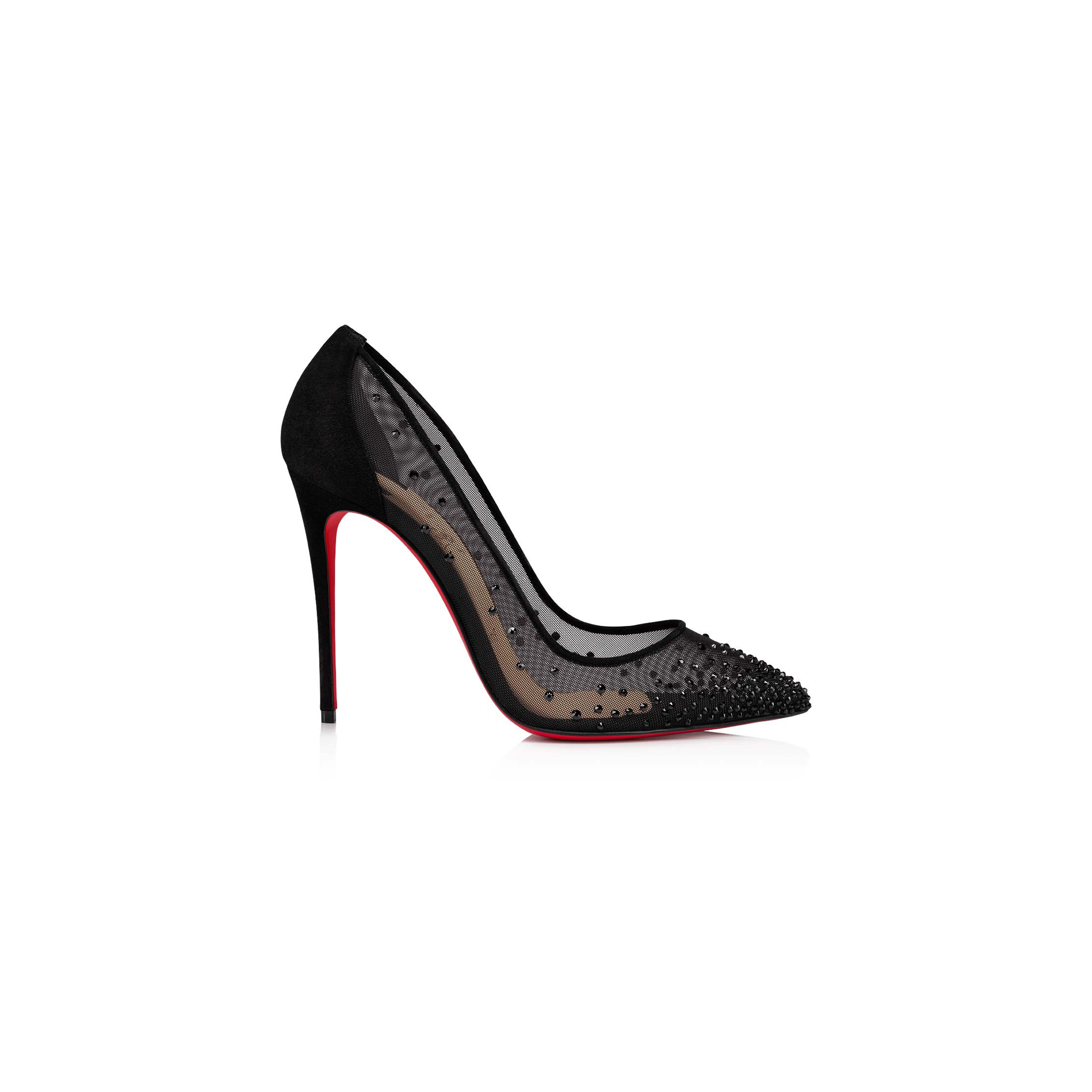 CHRISTIAN LOUBOUTIN FOLLIES STRASS 100 MM PUMPS-MESH AND STRASS-BLACK-WOMEN 1221335CM47